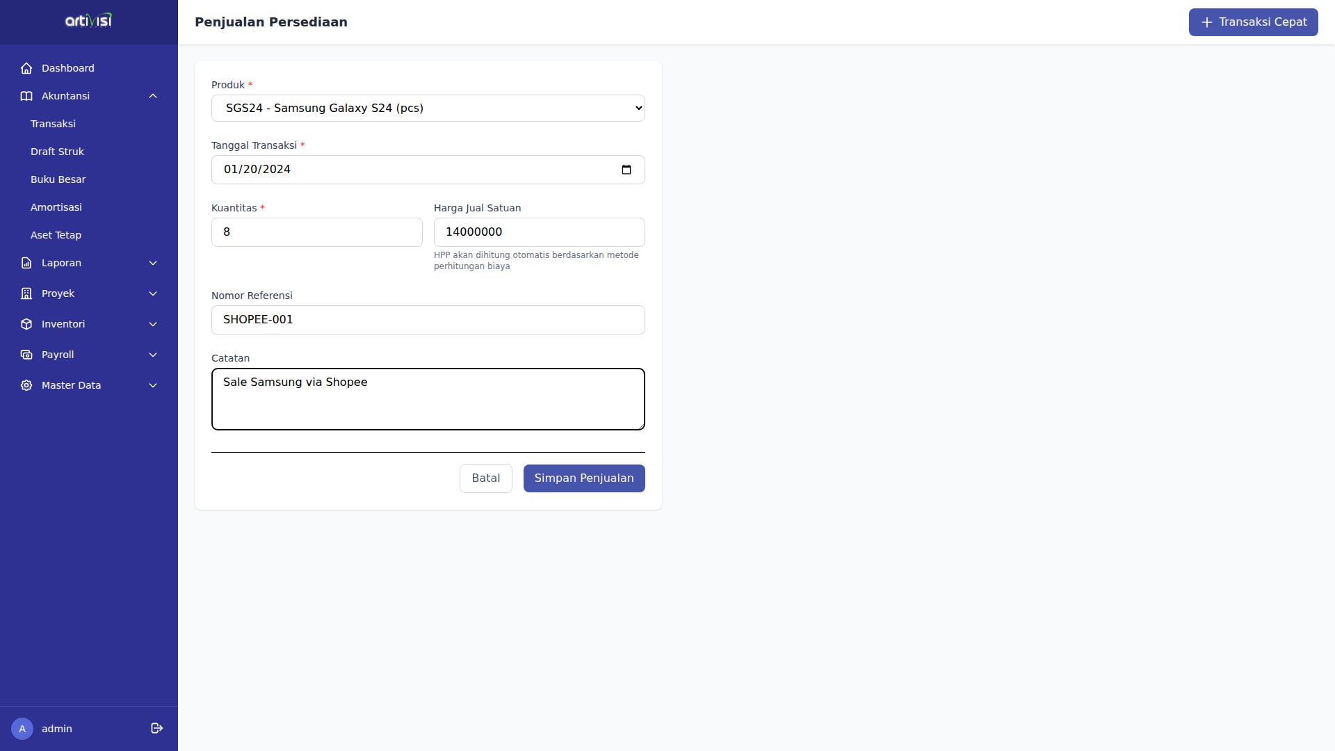 Form Penjualan Samsung