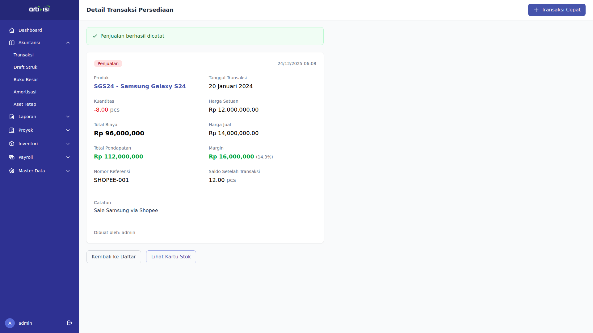 Detail Penjualan Samsung