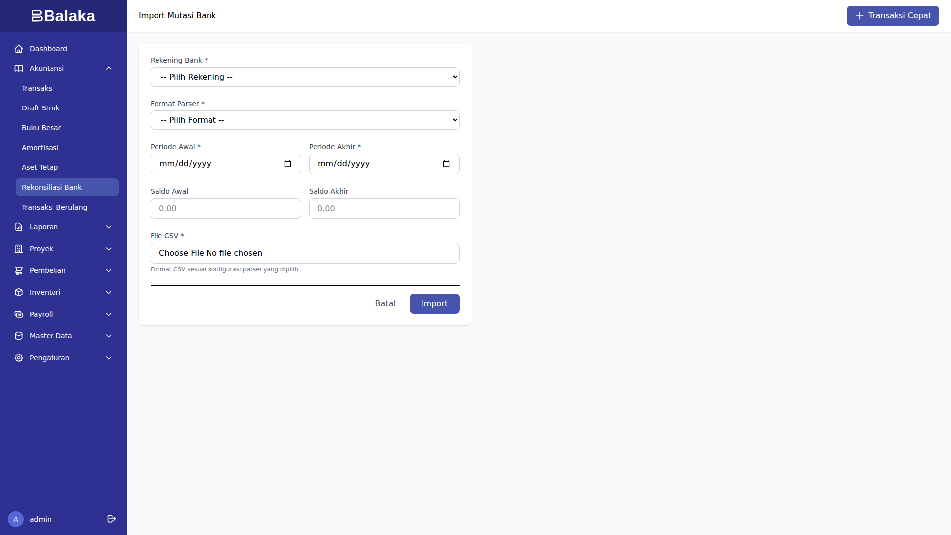 Form Import Mutasi Bank