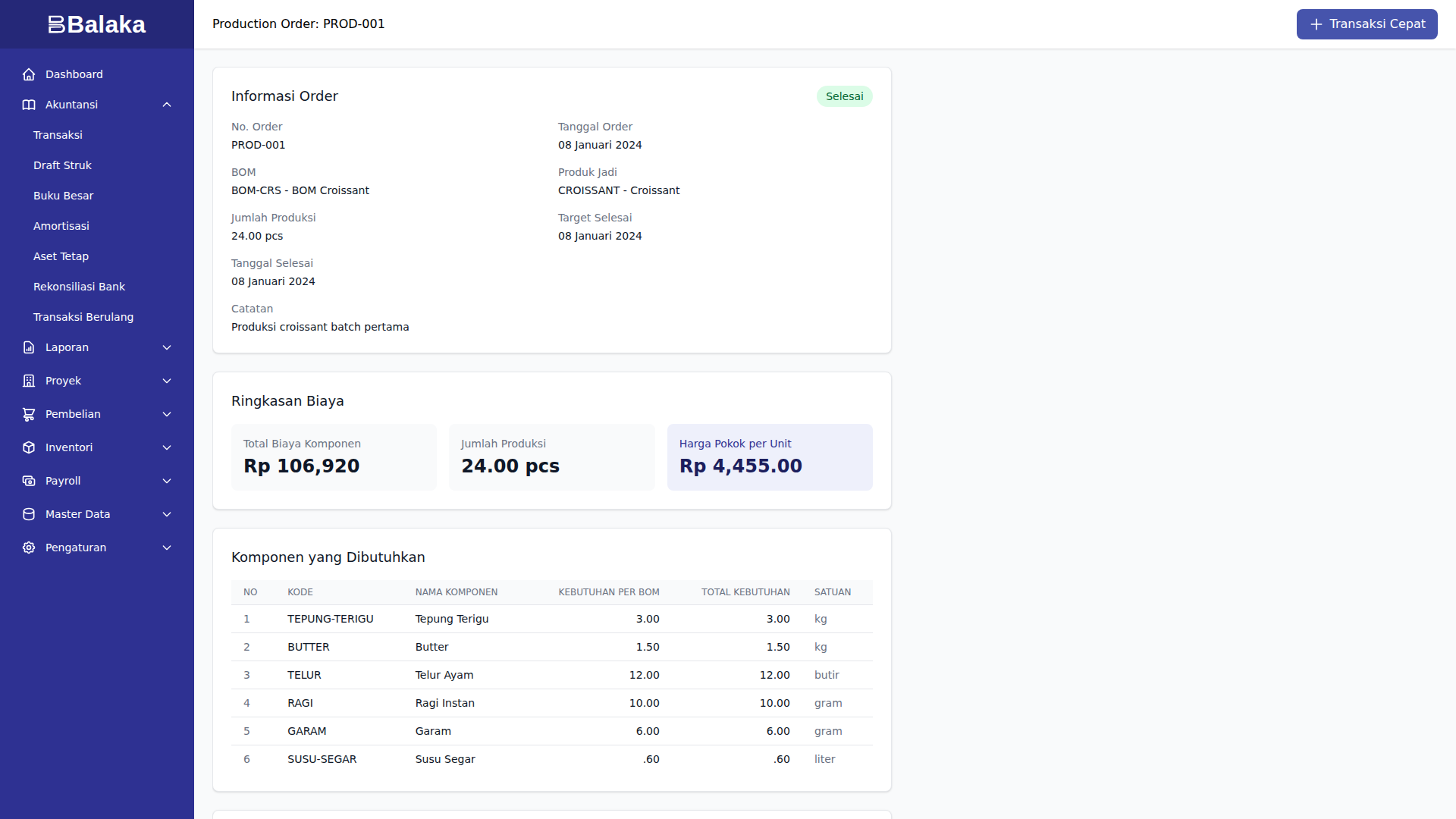 Detail Production Order