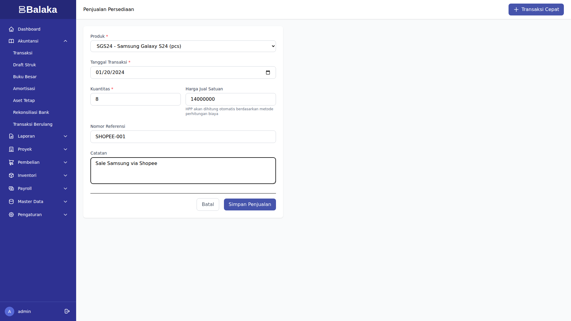 Form Penjualan Samsung