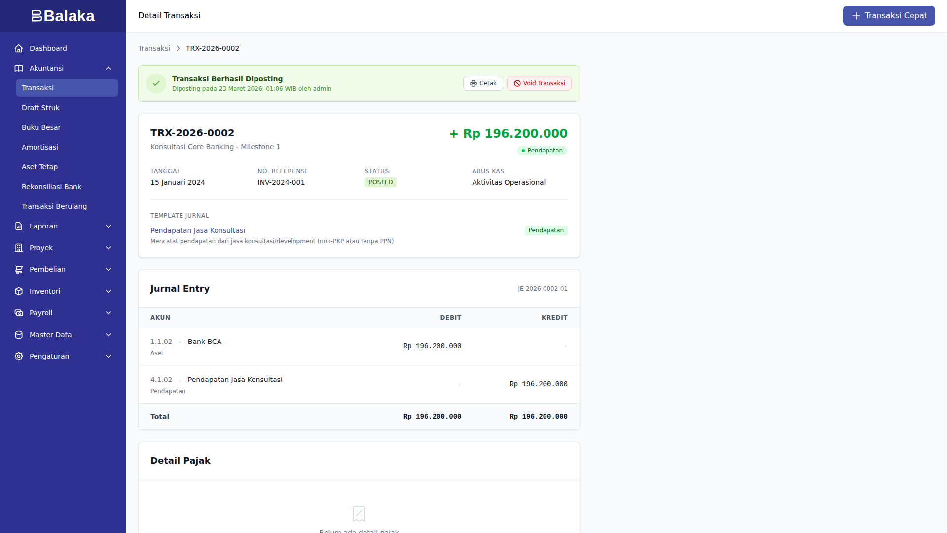 Detail Transaksi Pendapatan