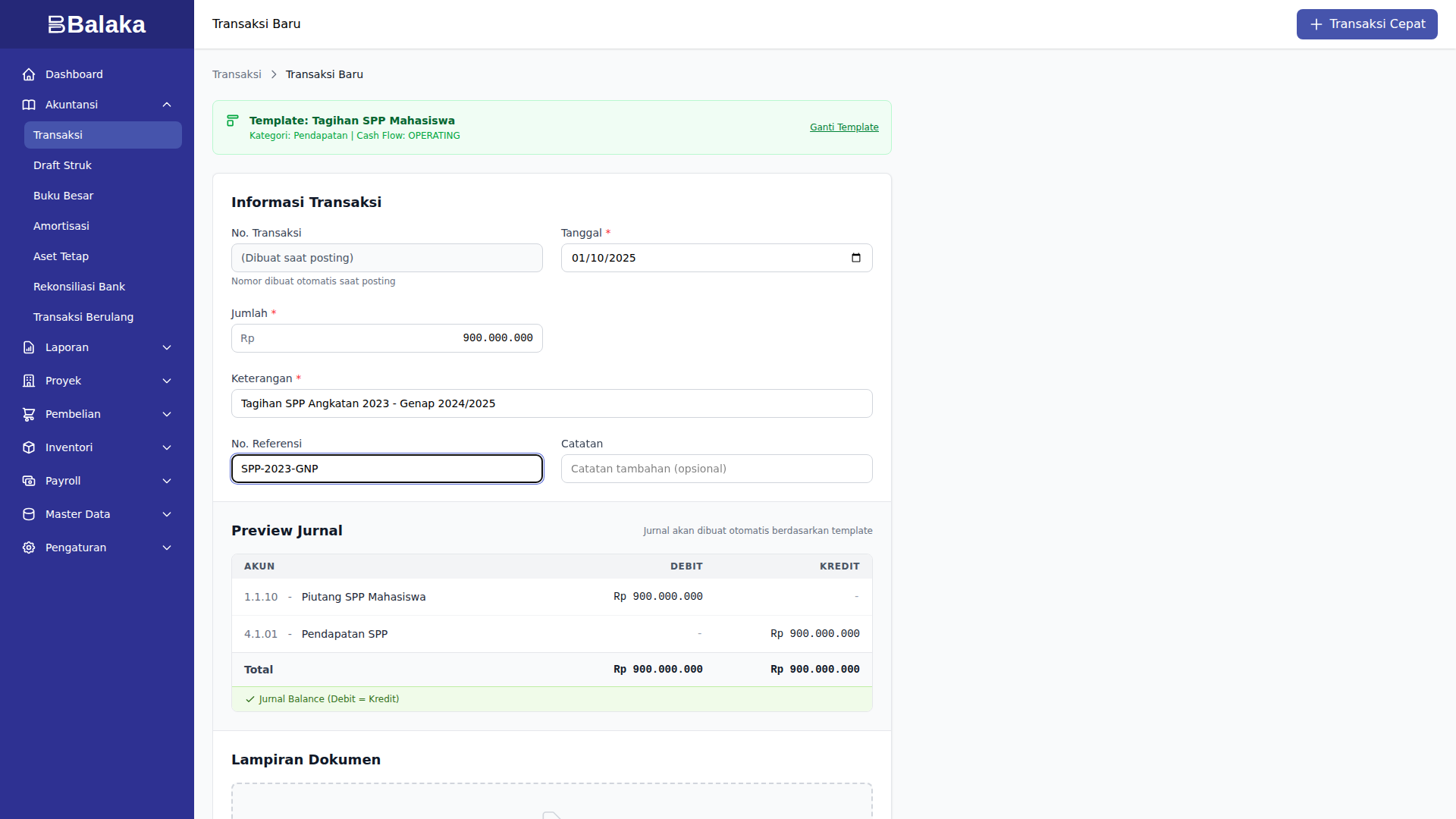 Form tagihan SPP mahasiswa