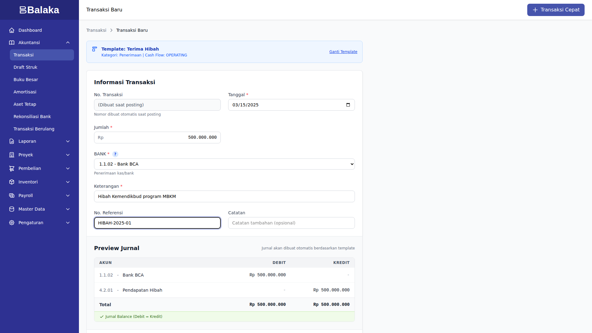 Form penerimaan hibah
