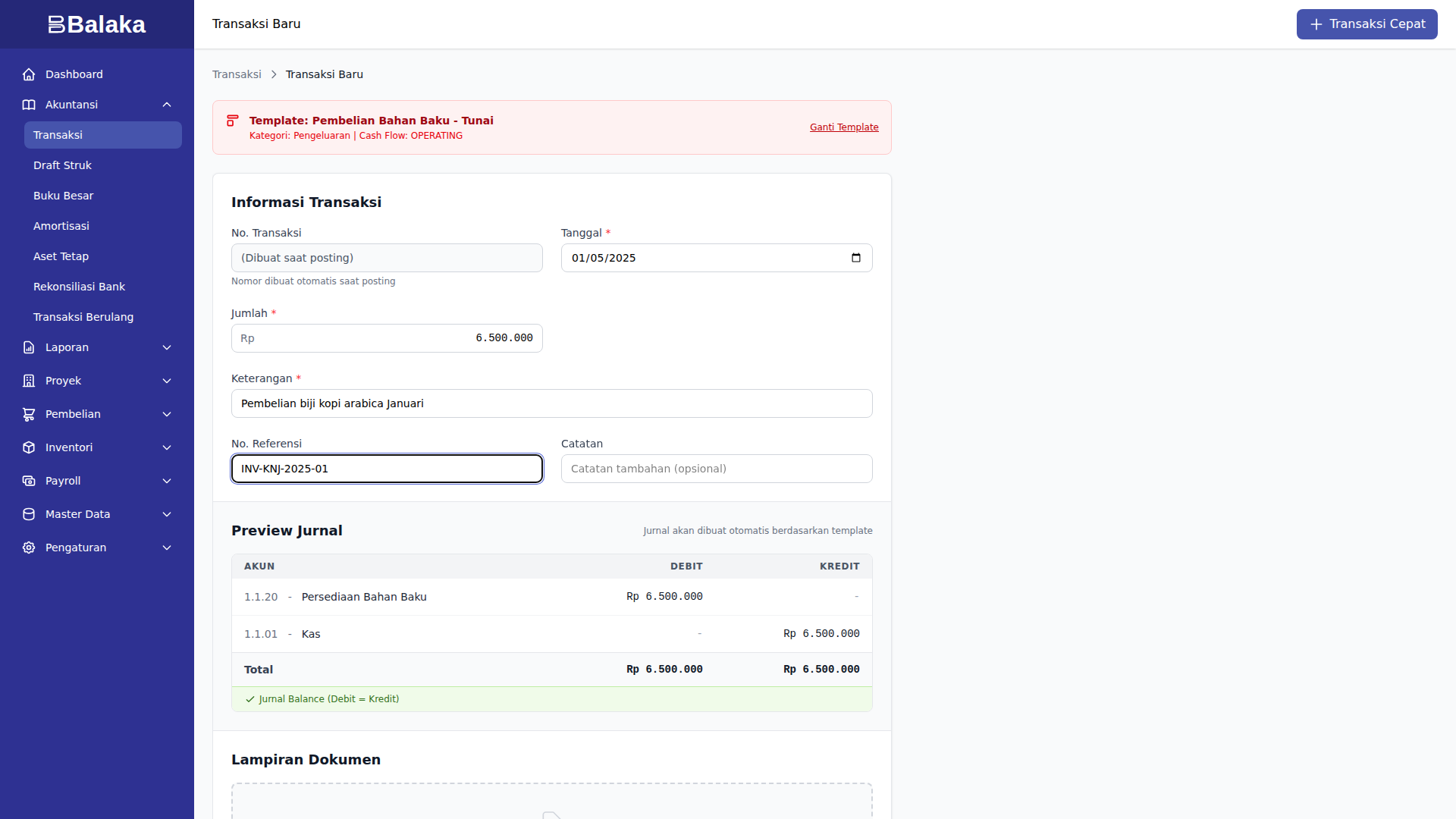 Form pembelian bahan baku tunai
