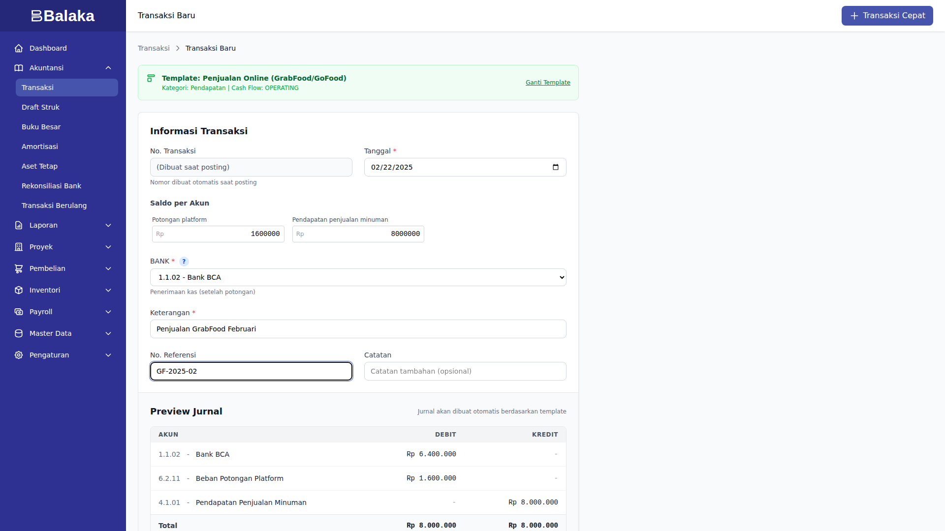 Form penjualan online GrabFood/GoFood
