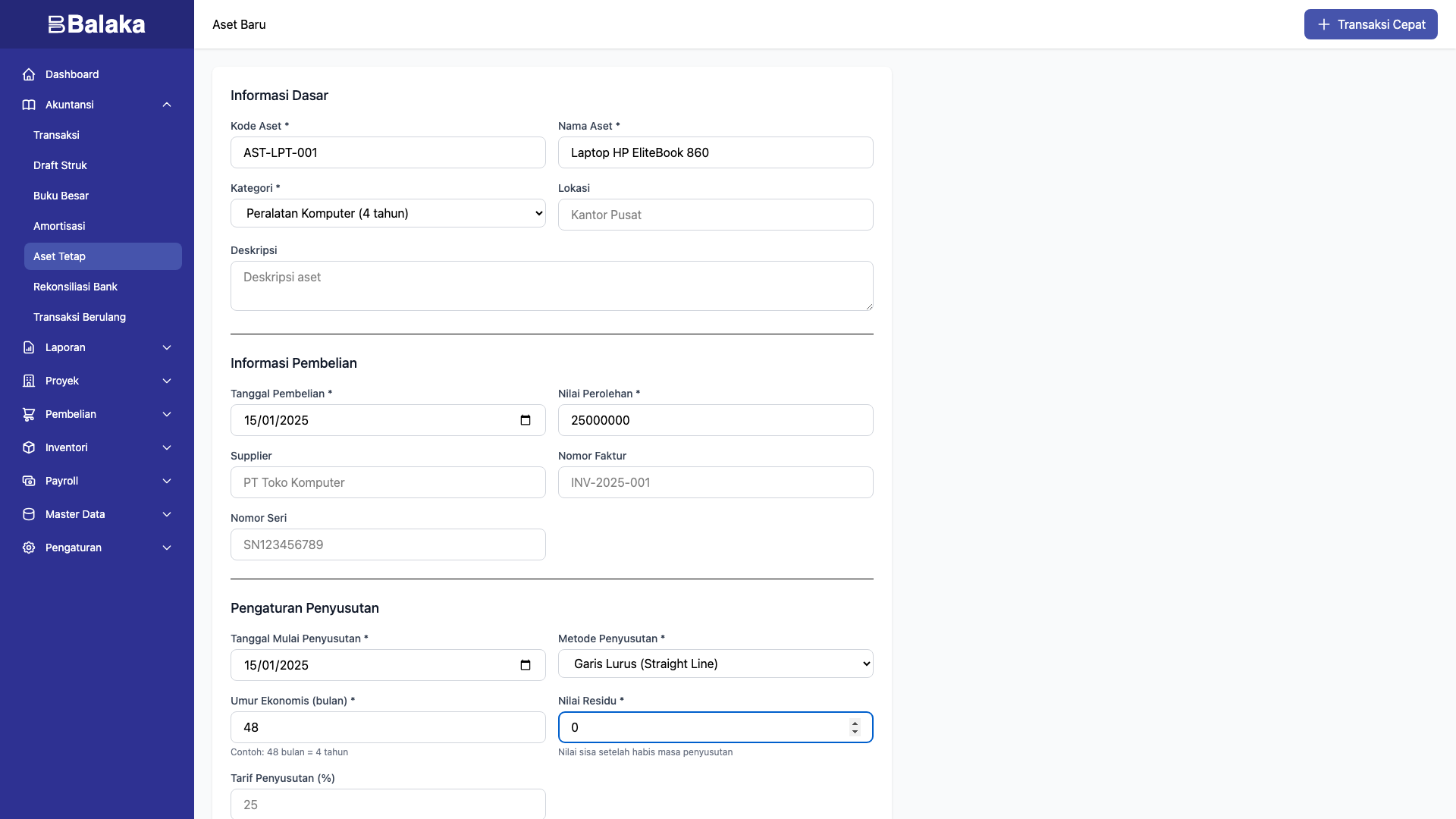 Form pendaftaran aset tetap