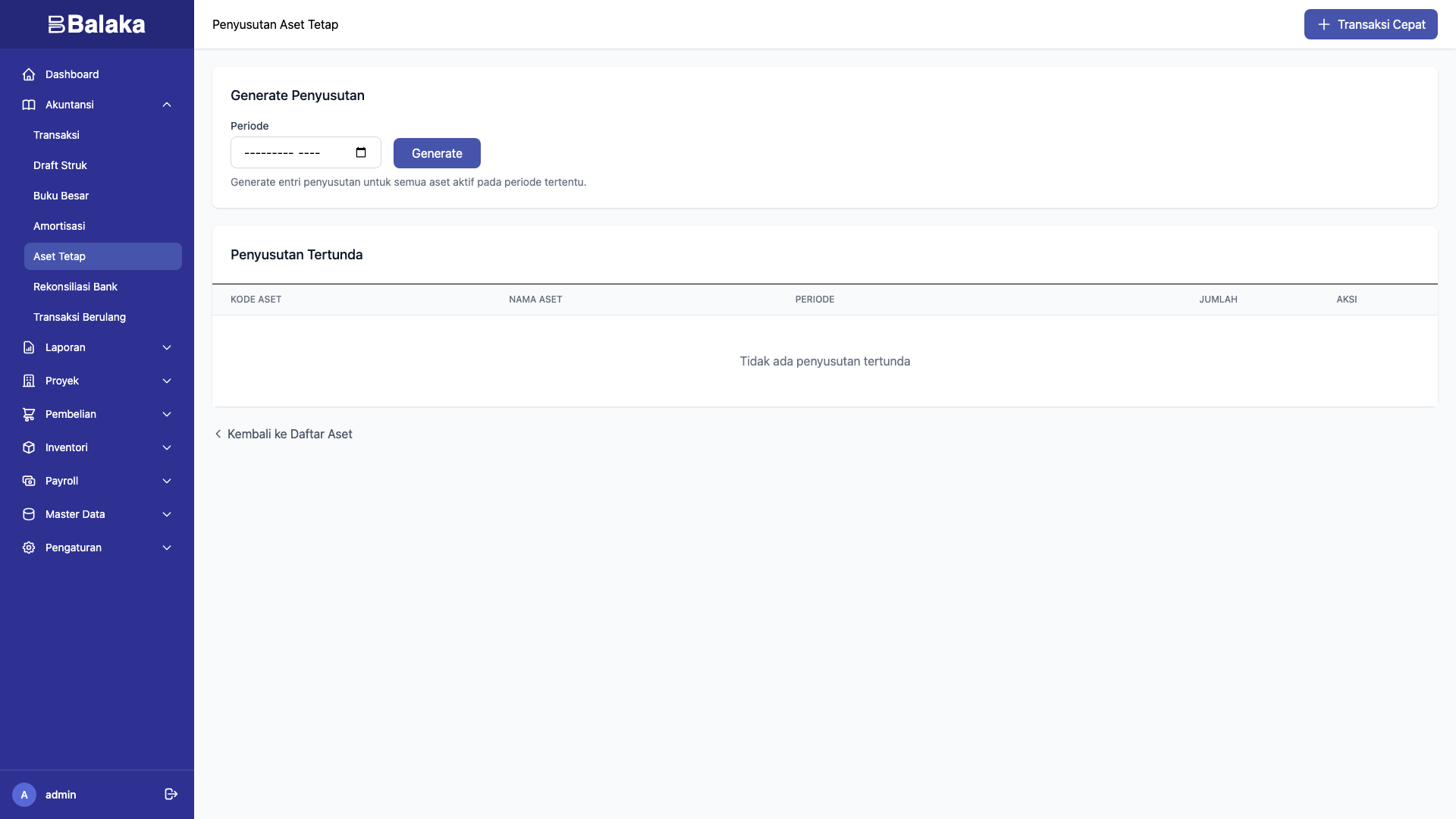 Daftar entry penyusutan