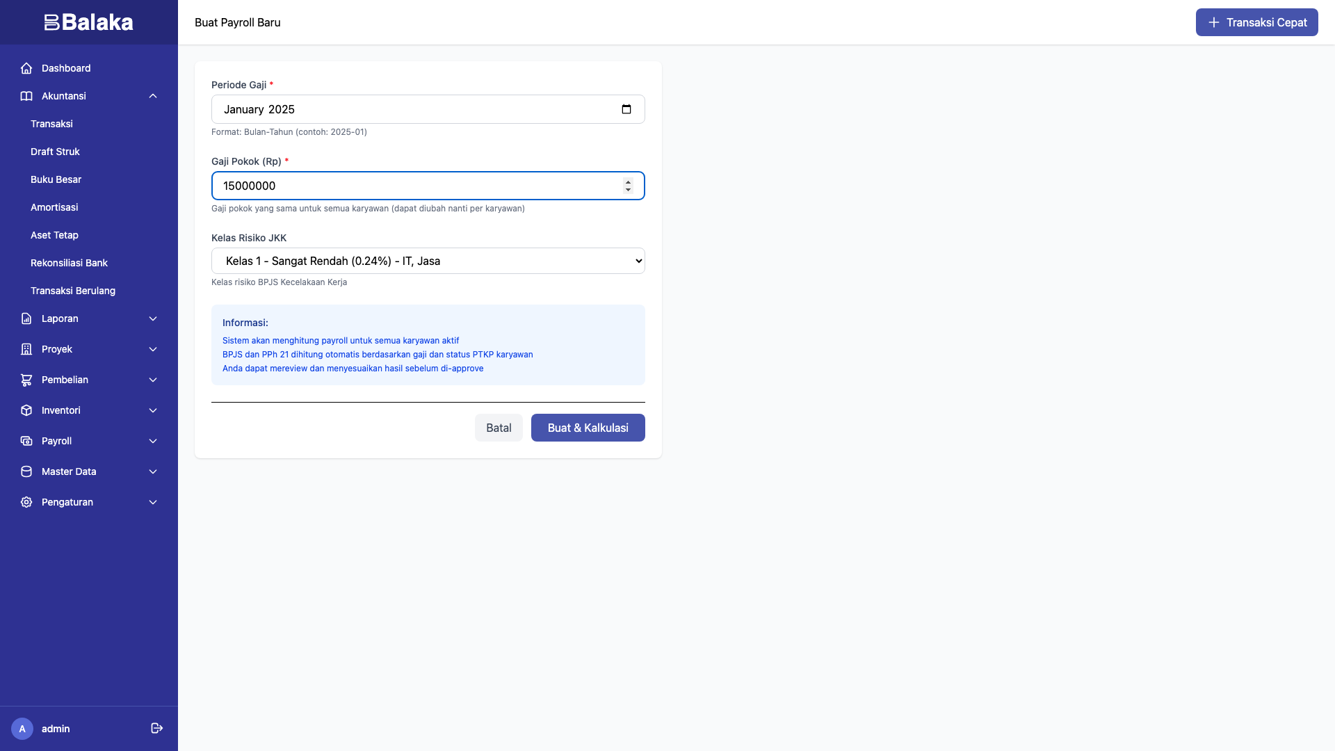 Form pembuatan payroll baru