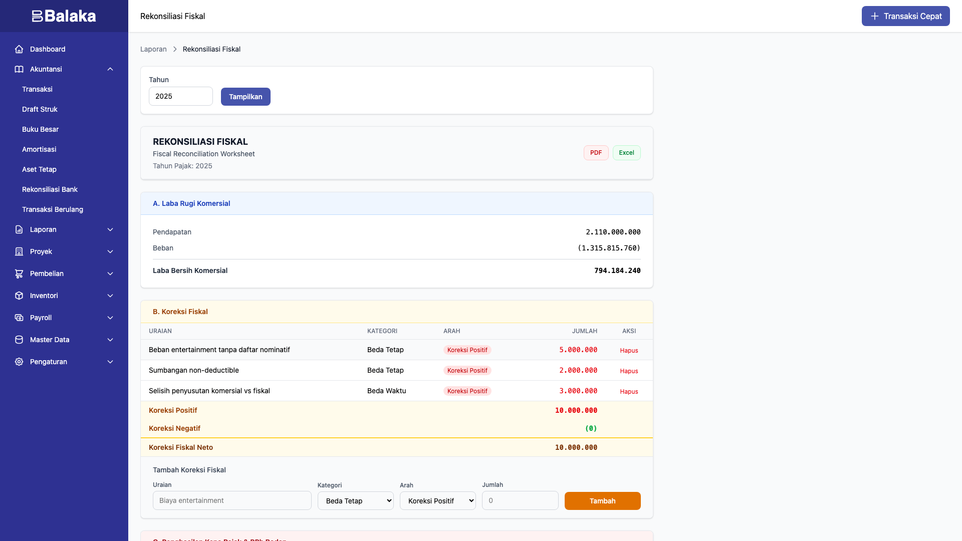 Laporan rekonsiliasi fiskal