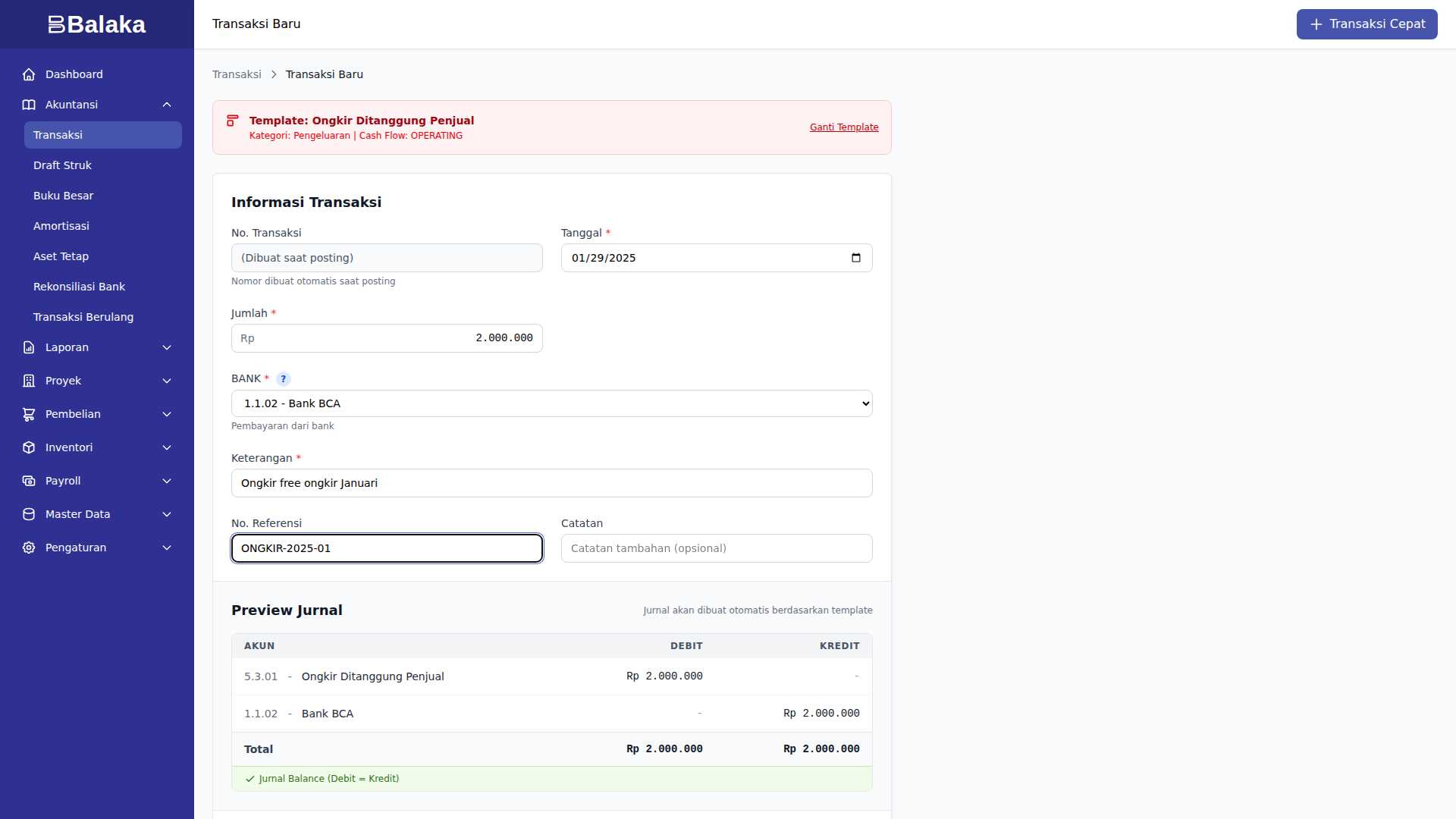 Form ongkir ditanggung penjual