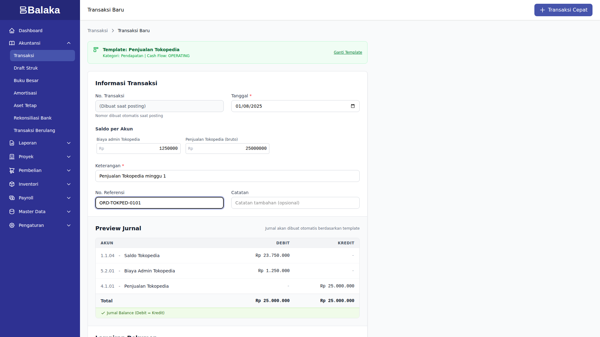 Form penjualan Tokopedia