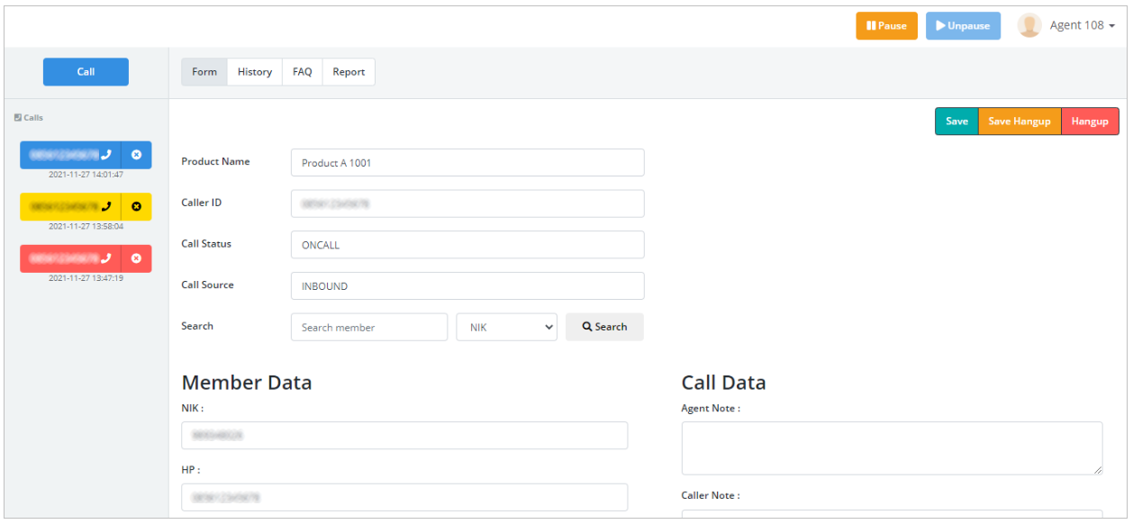 Call Data Form