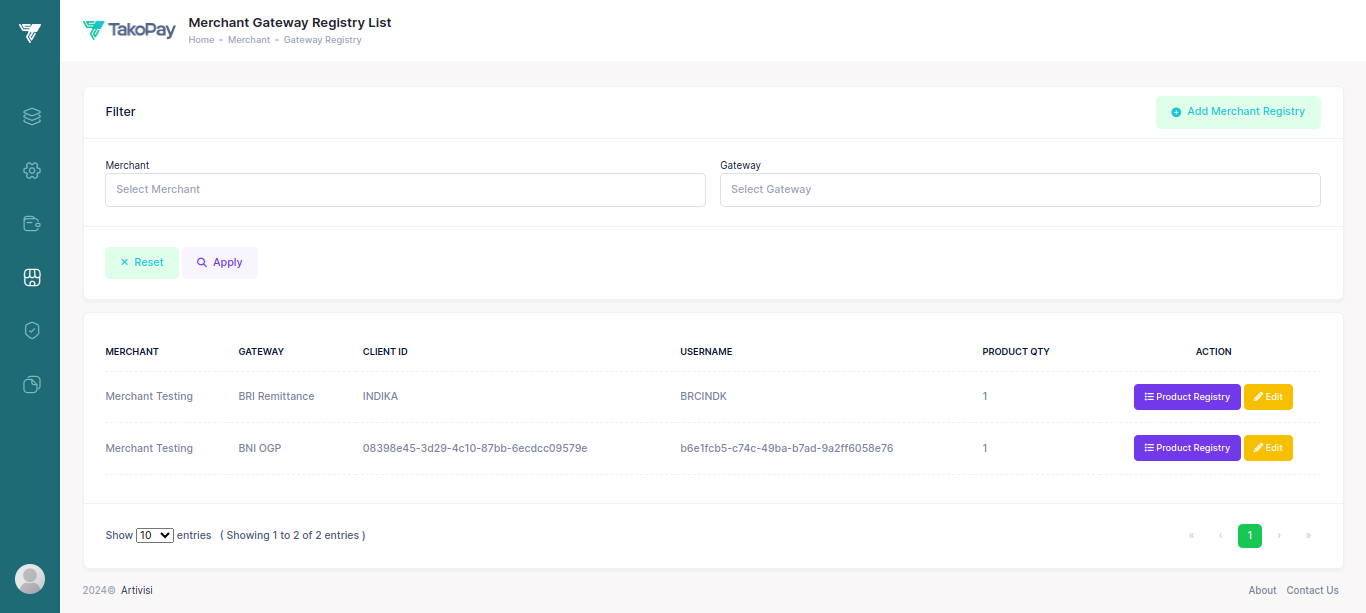 Merchant Gateway Registry