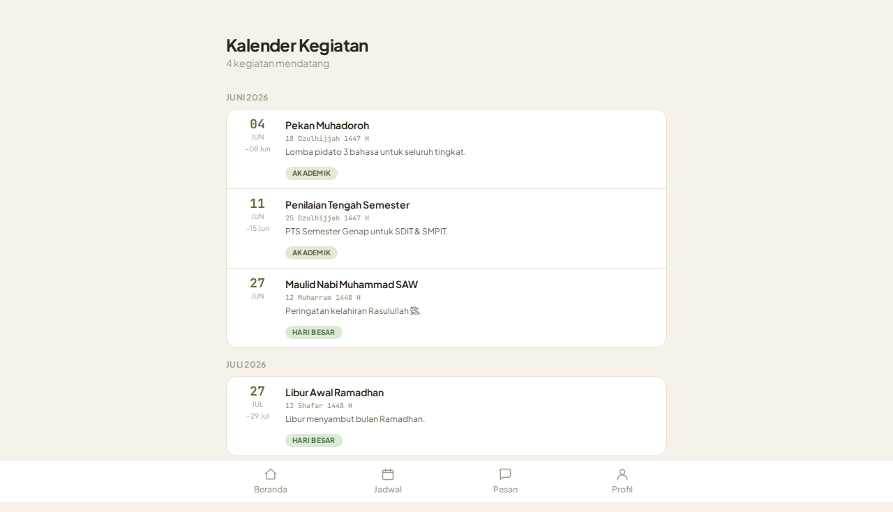 Kalender kegiatan (Hijri + Masehi)